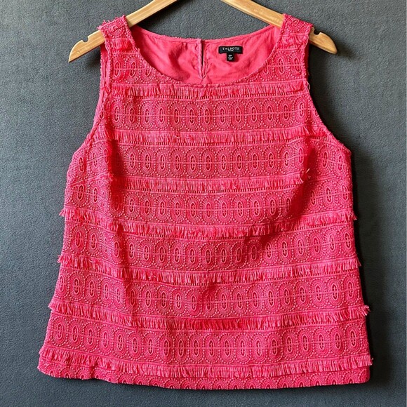 Talbots Coral Eyelash Fringe Lace Sleeveless Top Side Zip-Women's Size 12 Petite - Picture 1 of 9